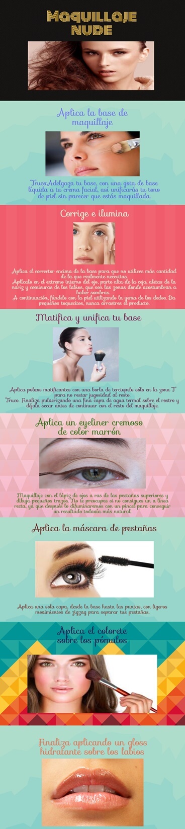 infografía, tutorial sobre maquillaje nude 